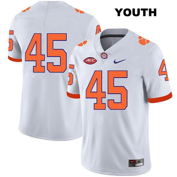 Youth Clemson Tigers #45 Matt McMahan Stitched White Legend Authentic Nike No Name NCAA College Football Jersey ERP3246ES
